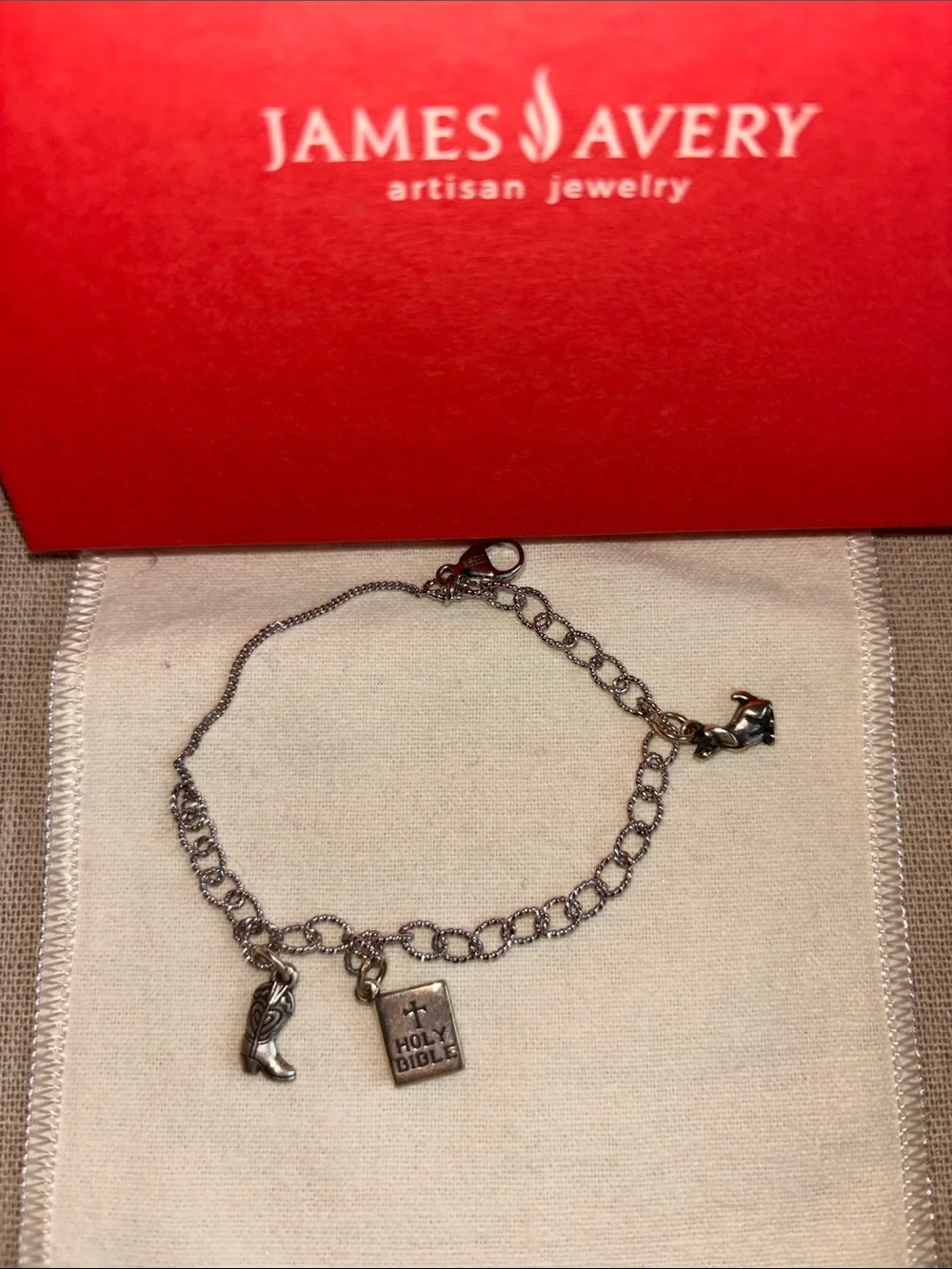 James Avery Twisted Wire Cable Charm Bracelet With 3 Charms